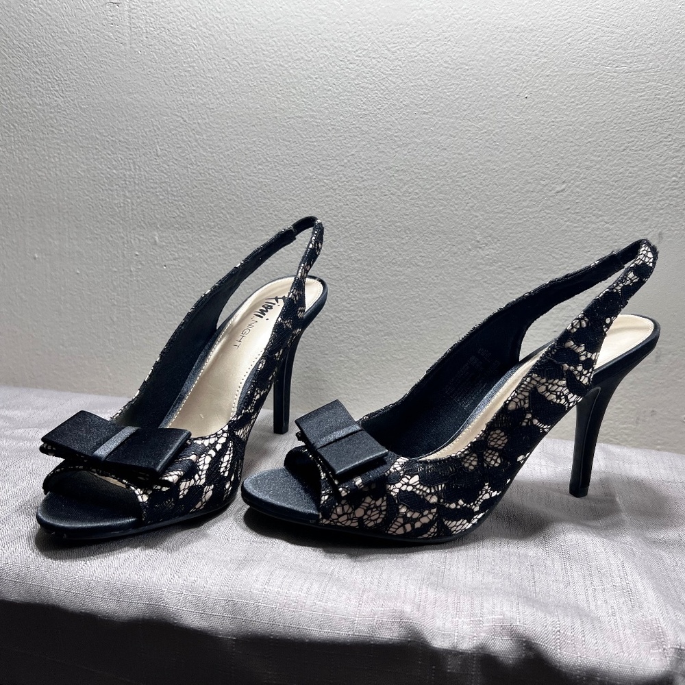 Lace sling back, open toe size 8 1/2